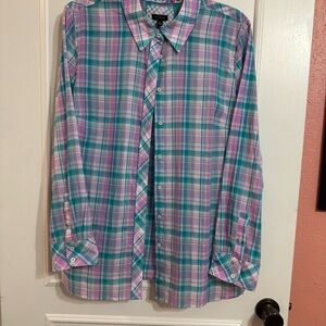Talbots Plaid Button-Down Shirt - Teal and Lavender